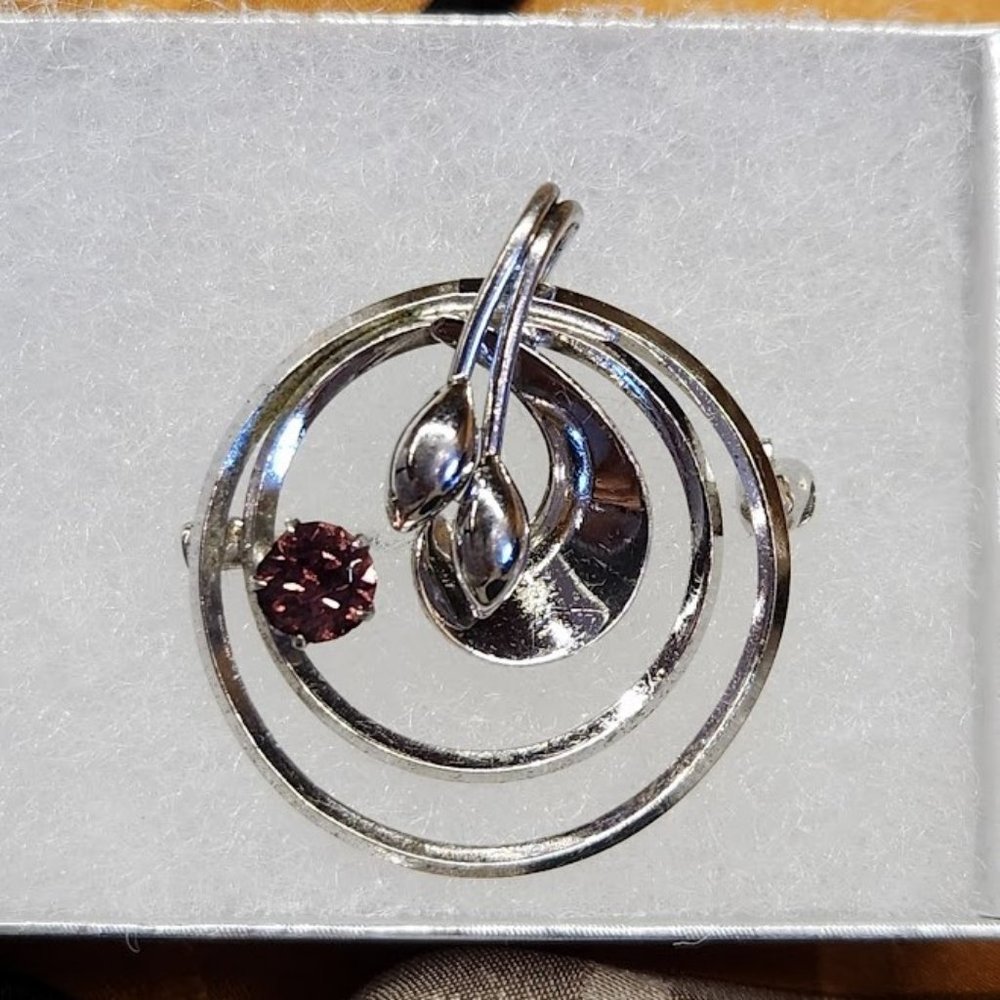 VTG 1940s Carl-Art Sterling Amethyst & Tulips Circle Brooch/Pendant, 1" W